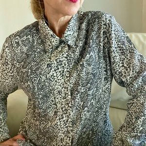 Animal Print Button Down Shirt Snakeskin Pattern Secretary Blouse Collar